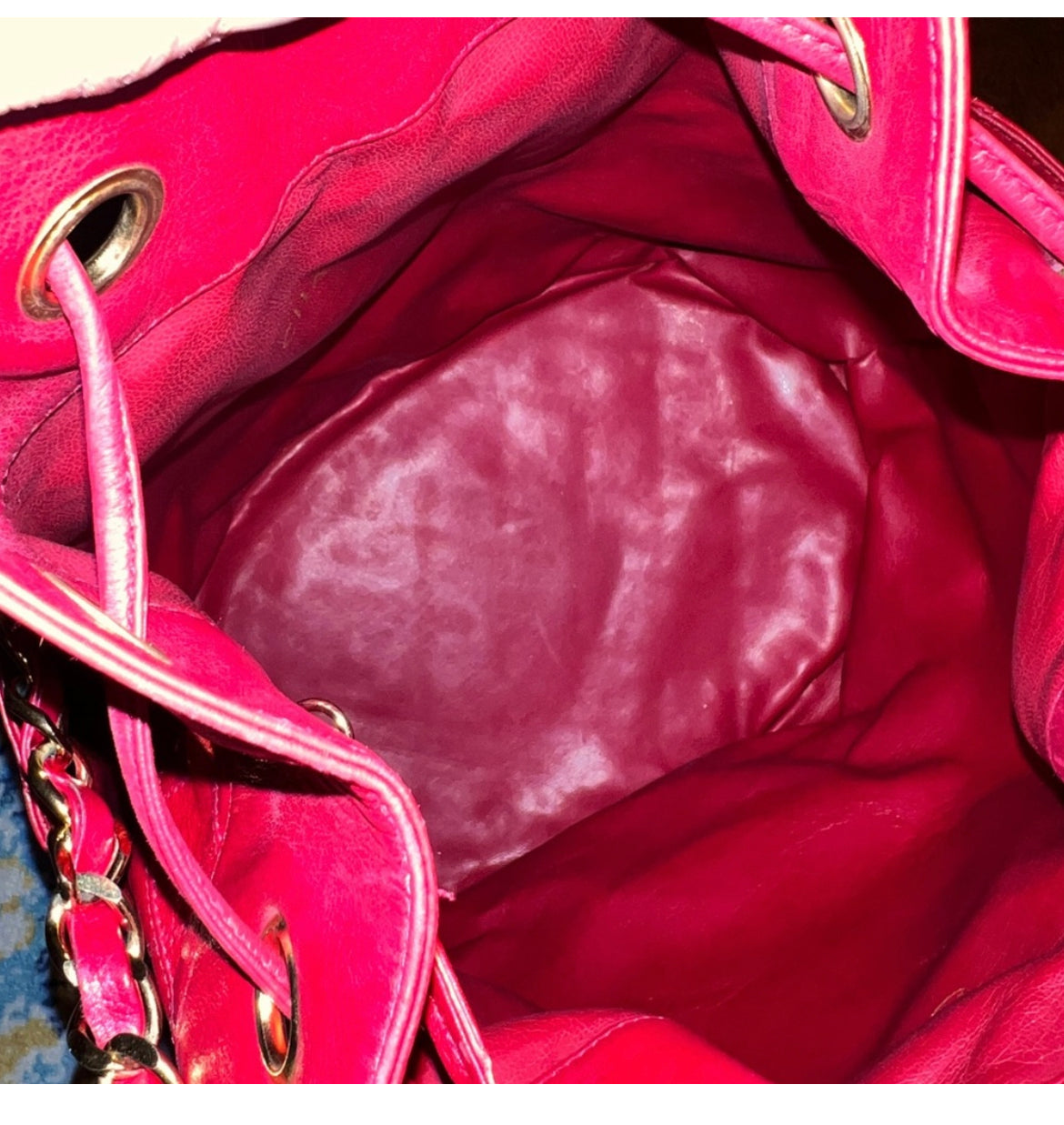 Vintage Chanel (series 1) Red Lambskin Drawstring Bucket Bag