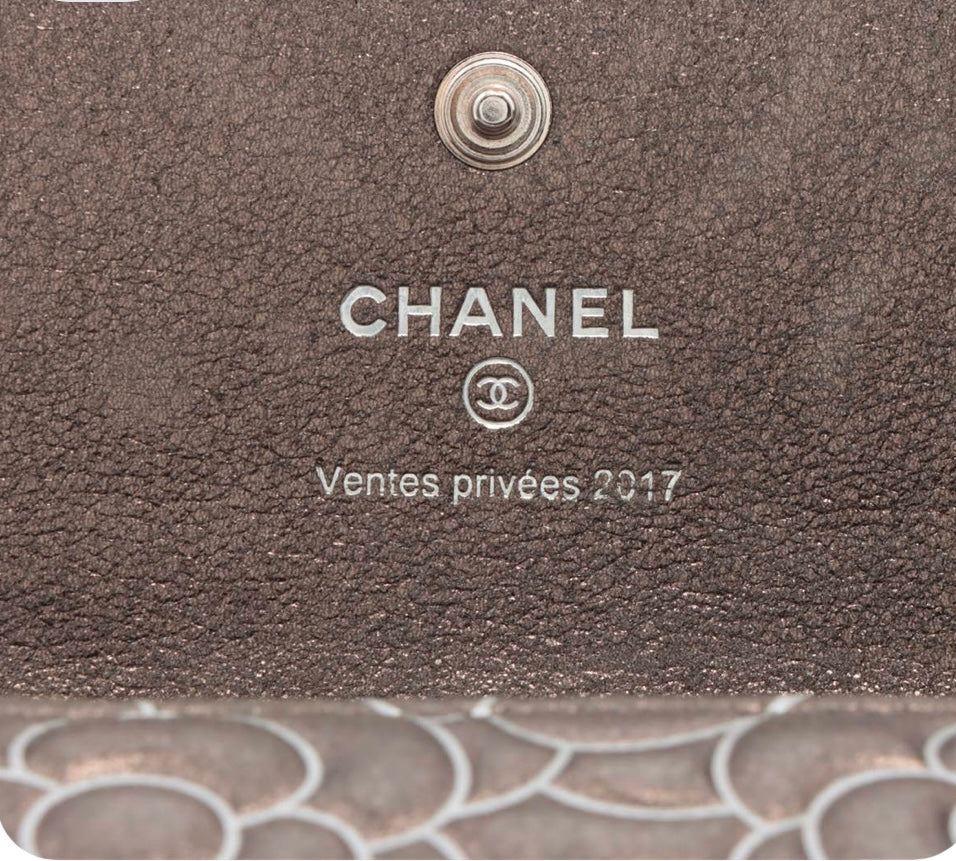 Chanel Metallic Charcoal Gray Camellia Continental Wallet