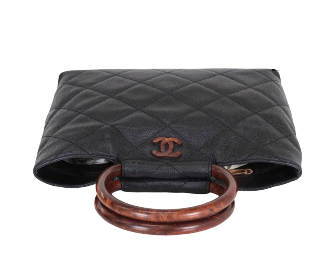 Chanel Black Caviar Tote with Wood Acrylic Handles