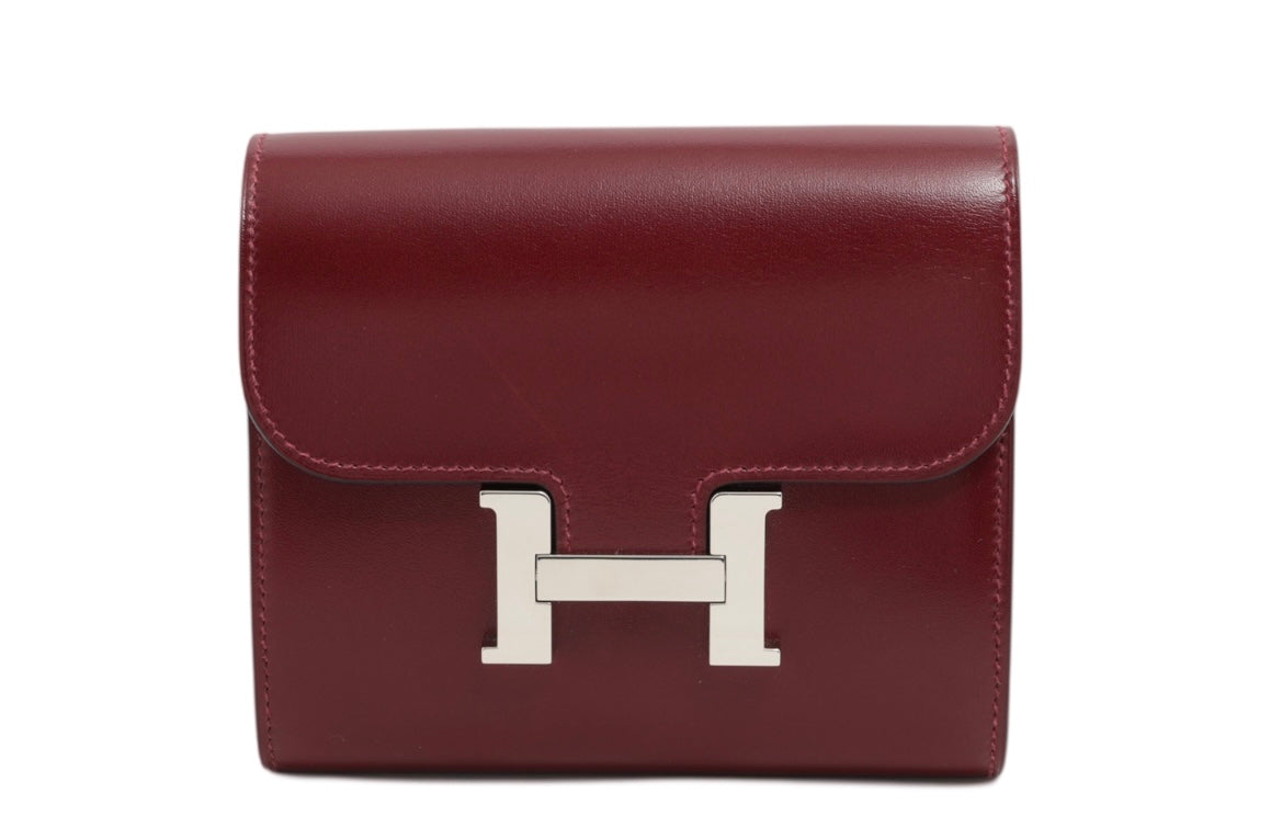 Hermes Rouge Box Leather Constance Mini Wallet