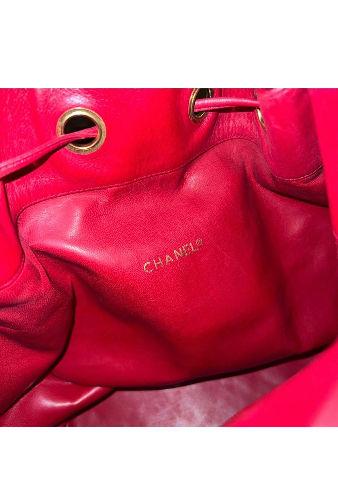 Vintage Chanel (series 1) Red Lambskin Drawstring Bucket Bag
