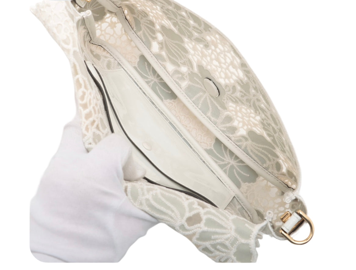 Fendi White Lace Laser Cut Baguette Shoulder Bag