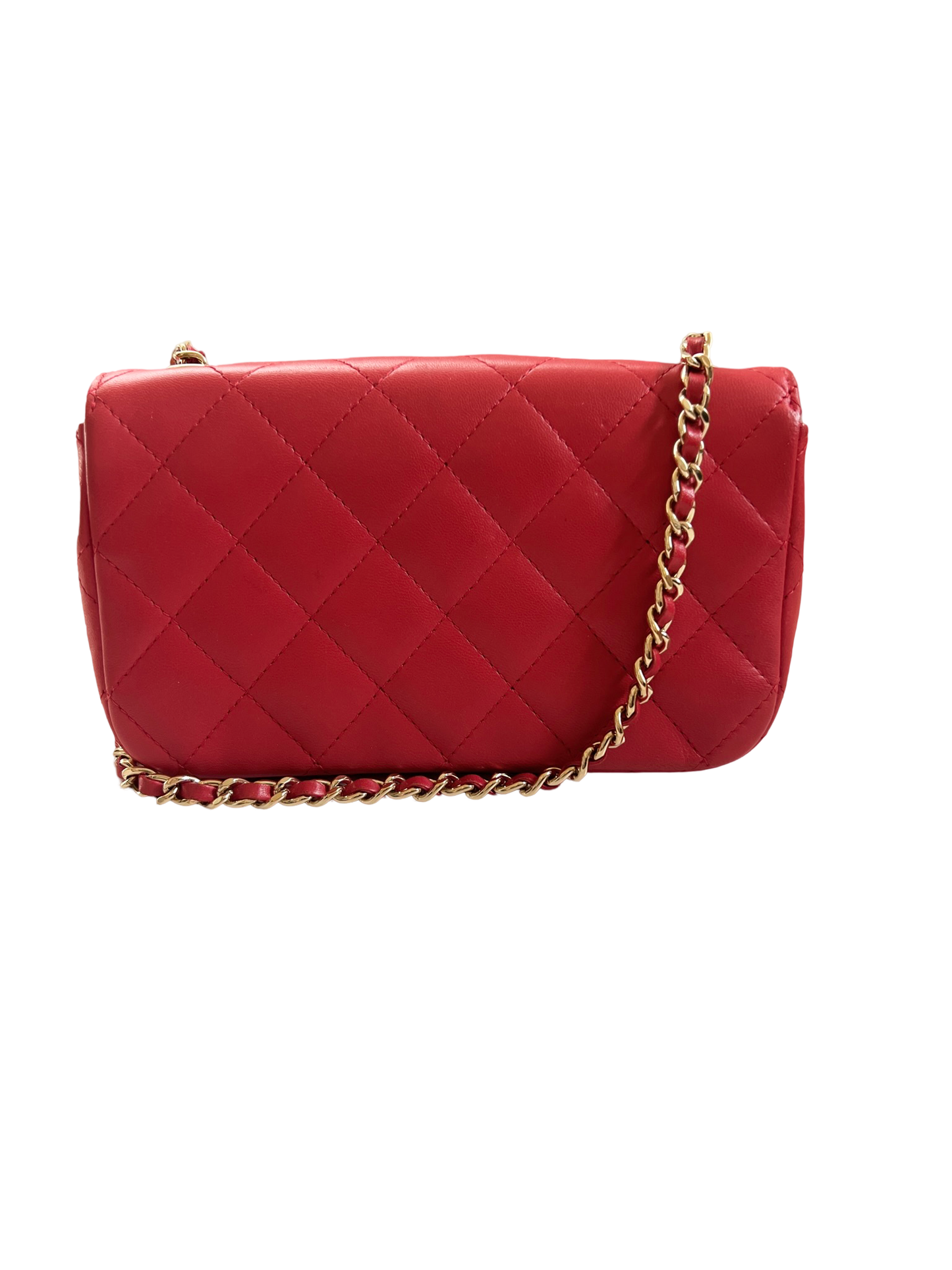 Chanel Red Lambskin Peace Sign Extra Mini Flap Bag
