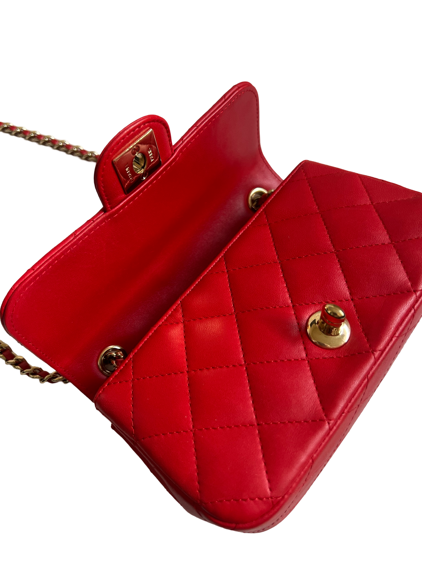 Chanel Red Lambskin Peace Sign Extra Mini Flap Bag