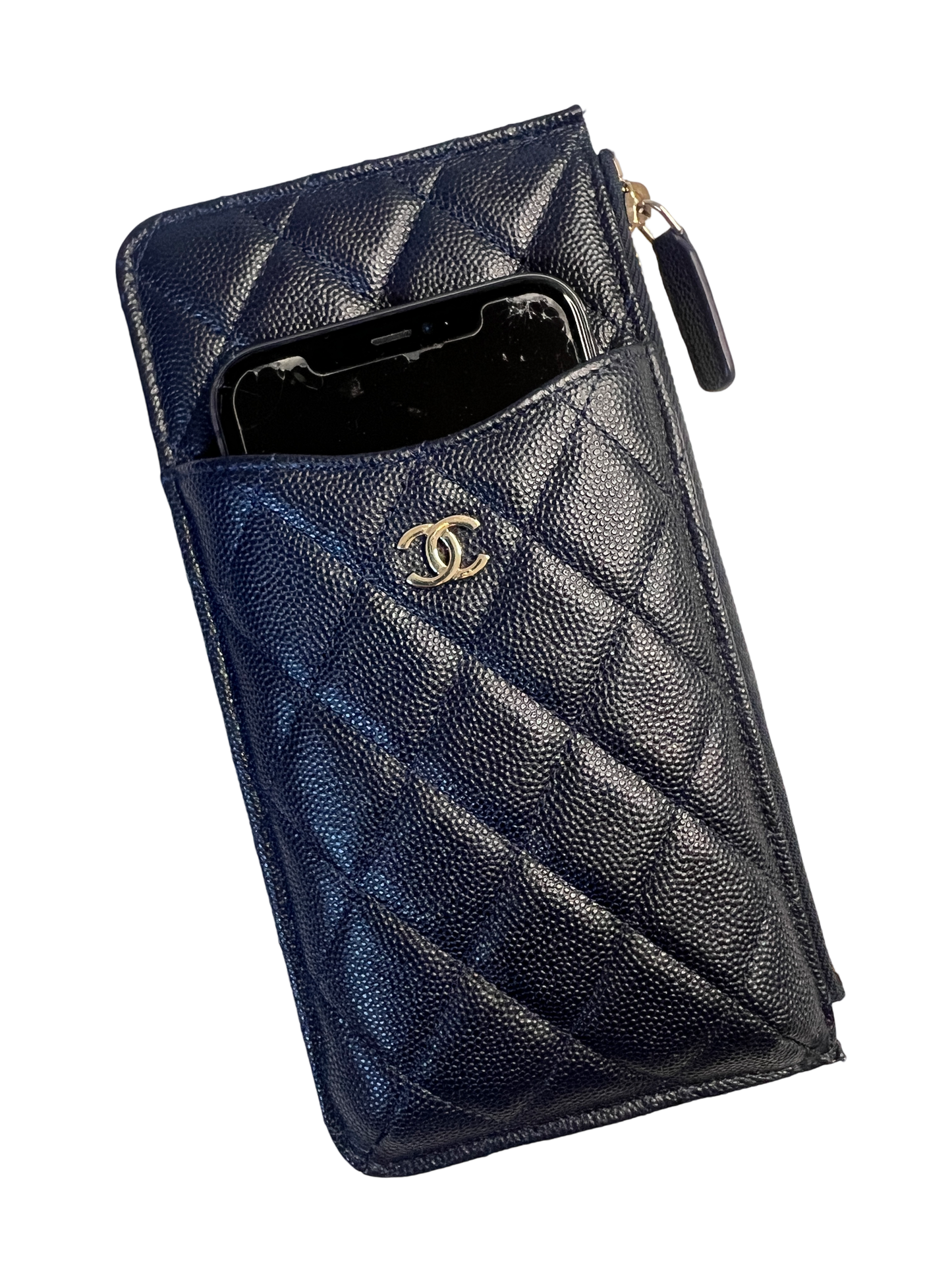 Chanel Navy Caviar leather Card/Phone Holder