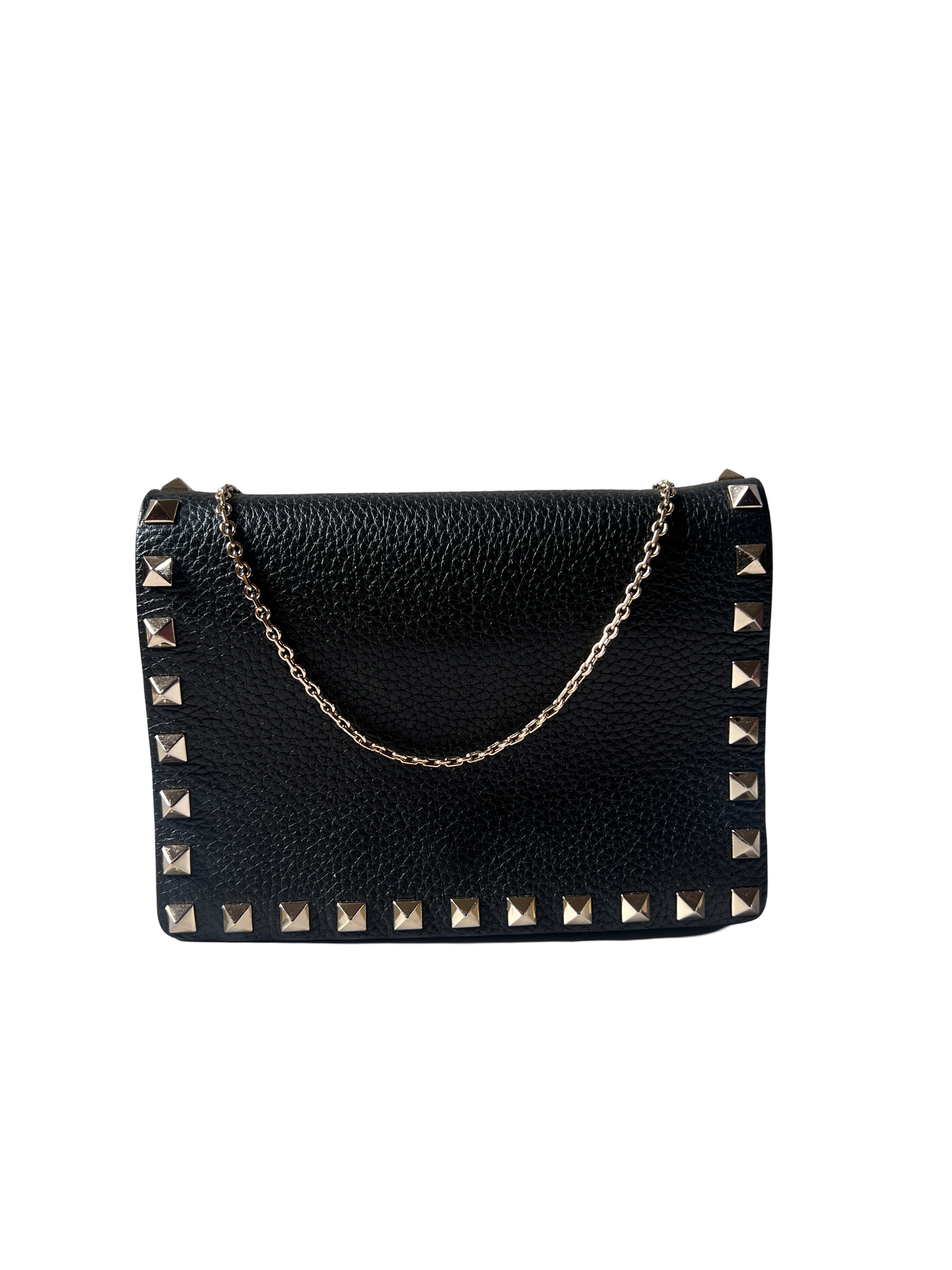 ROCKSTUD BLACK CALFSKIN CHAIN POUCH