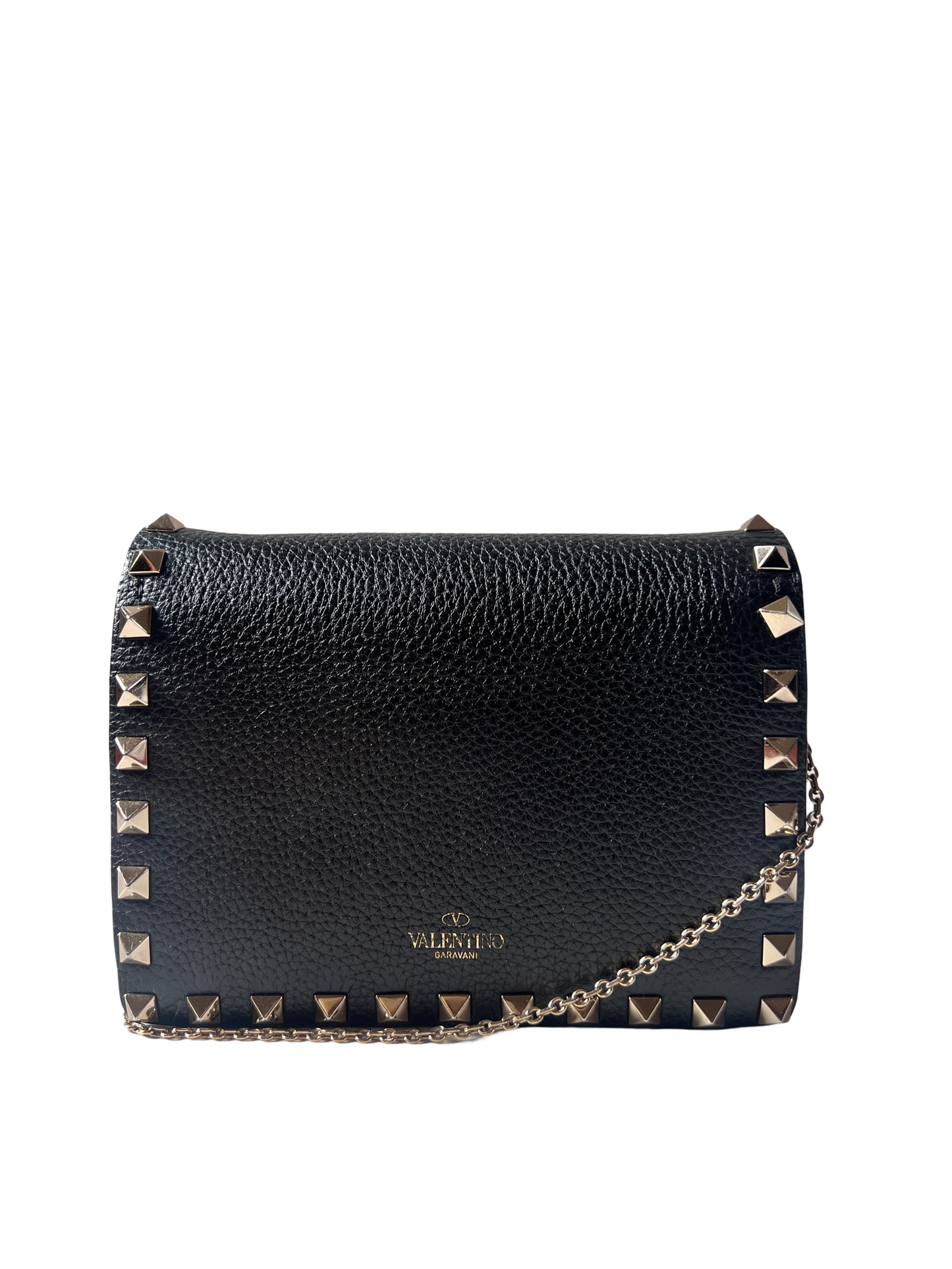 ROCKSTUD BLACK CALFSKIN CHAIN POUCH