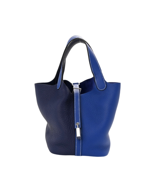 Hermès Picotin Lock 18 Casaque Bleu Encre and Bleu Electric Clemence W/ Palladium Hardware