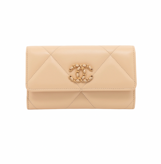 Chanel 19 Beige Lambskin Long Wallet