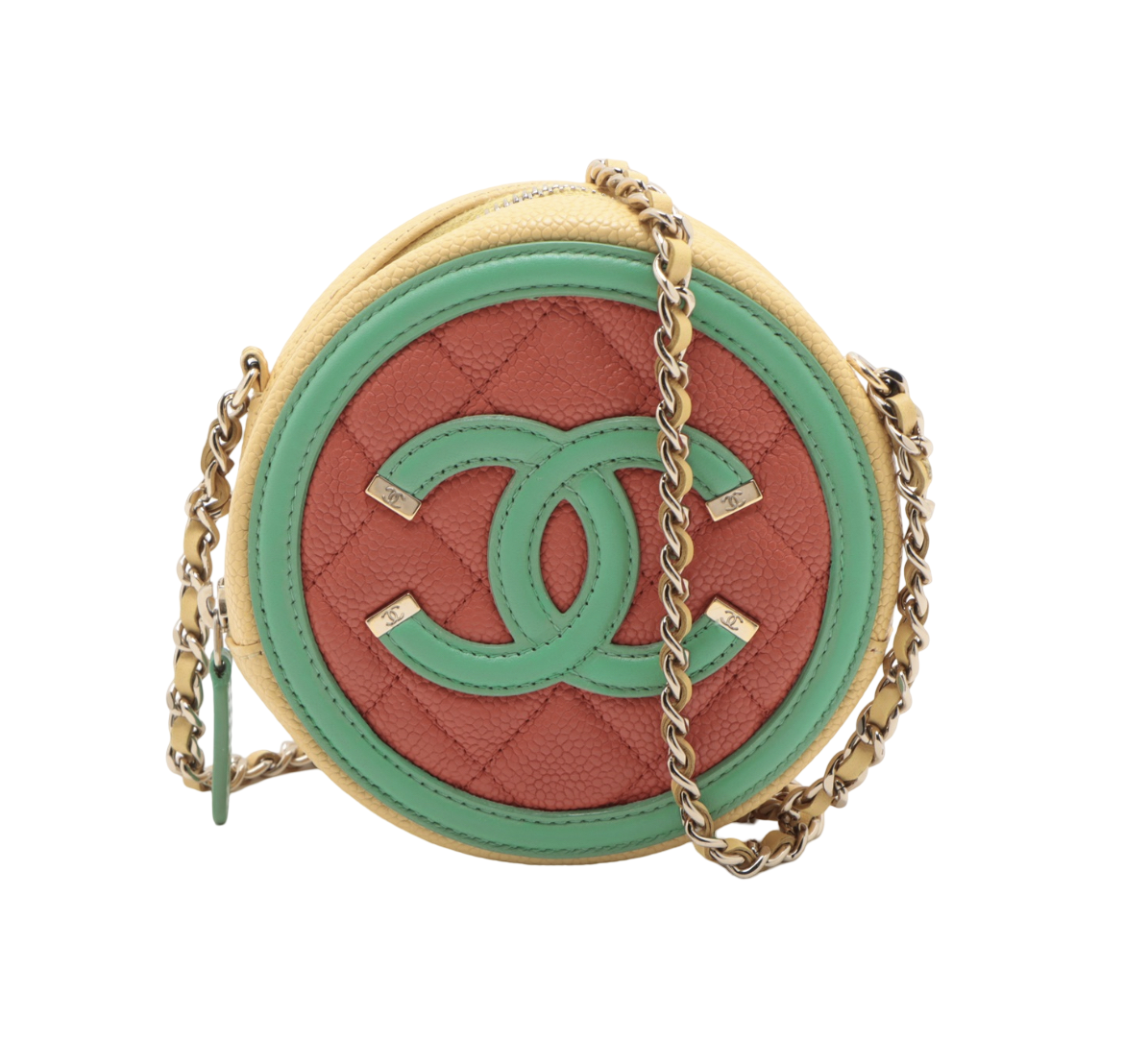 Chanel Tricolor Caviar Filigree Round Crossbody Bag