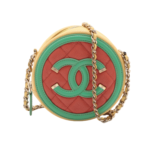Chanel Tricolor Caviar Filigree Round Crossbody Bag