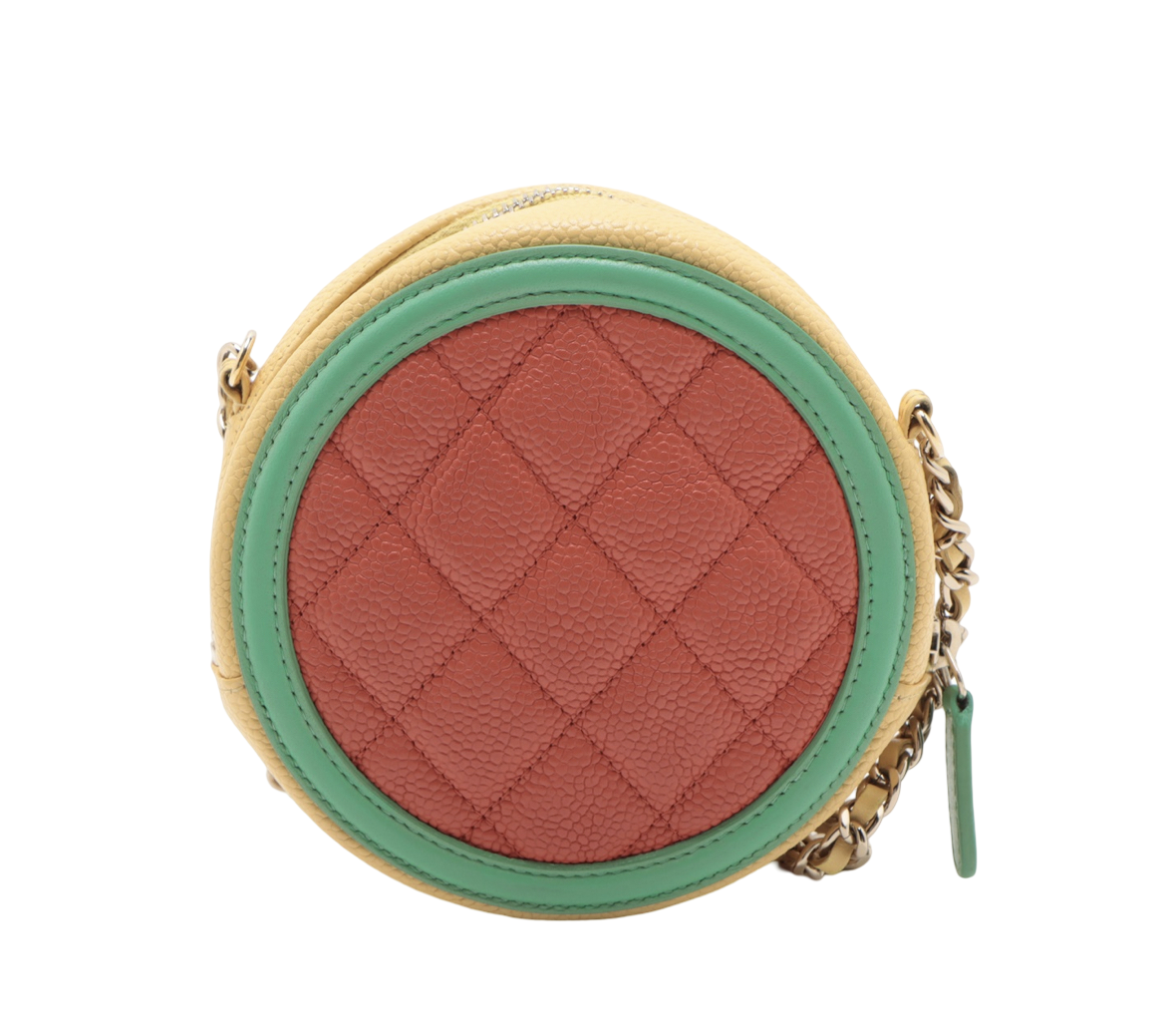 Chanel Tricolor Caviar Filigree Round Crossbody Bag