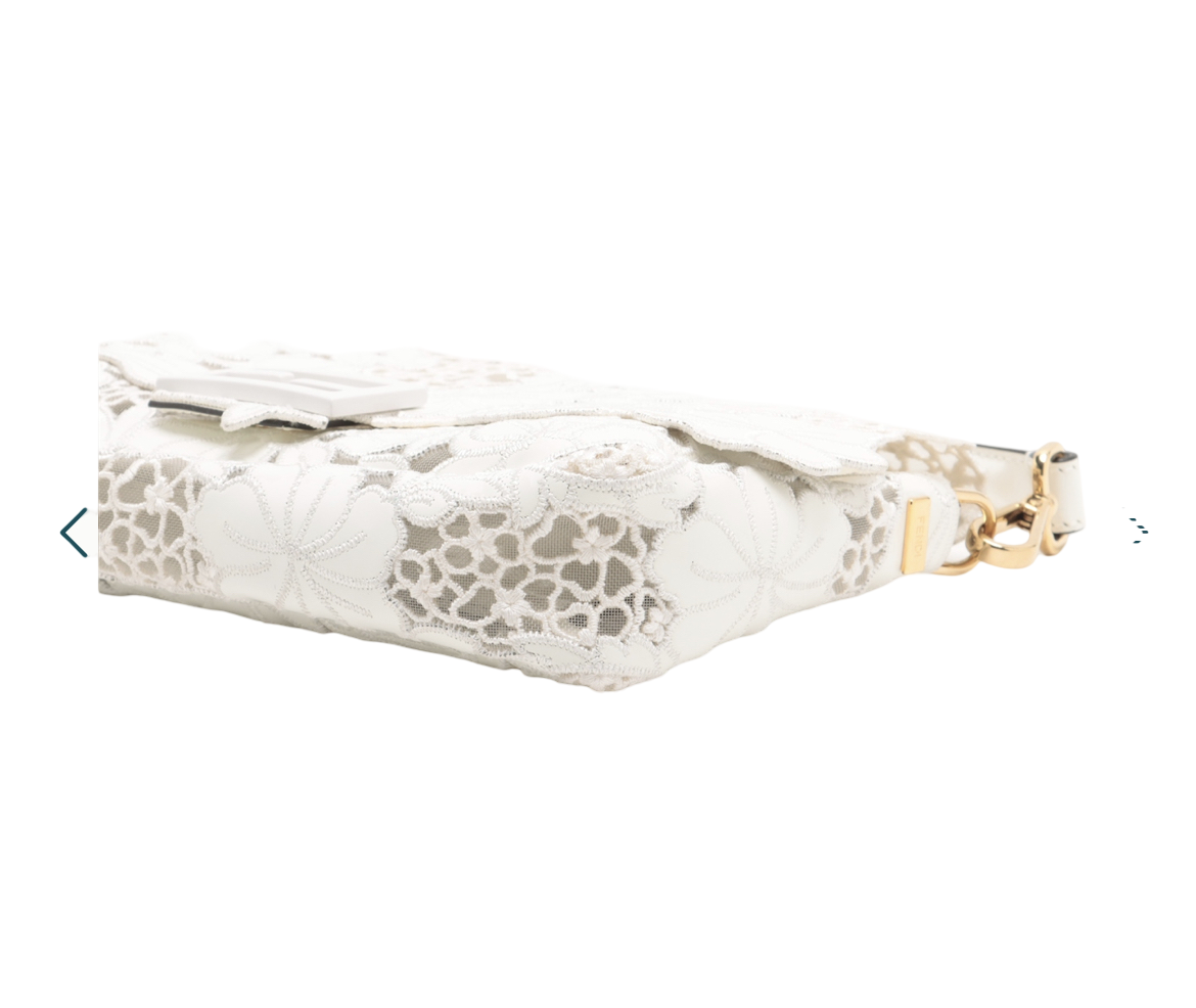 Fendi White Lace Laser Cut Baguette Shoulder Bag