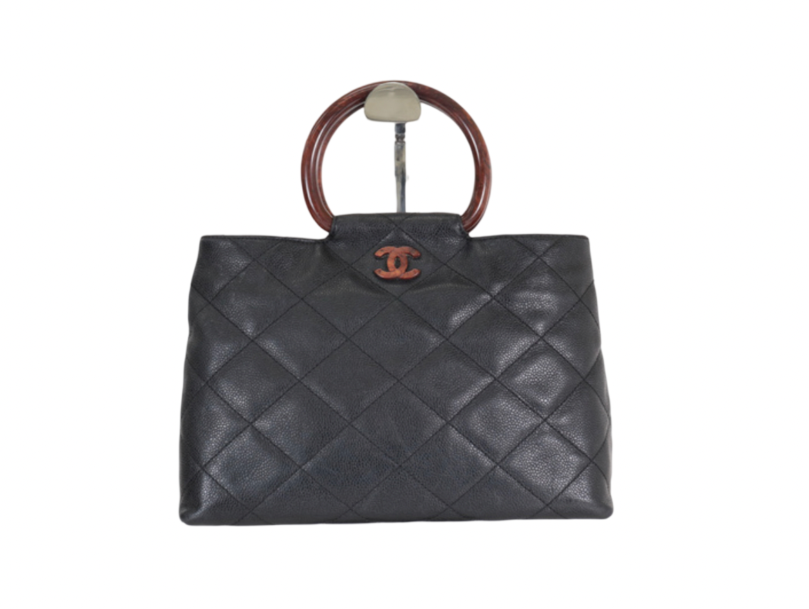 Chanel Black Caviar Tote with Wood Acrylic Handles