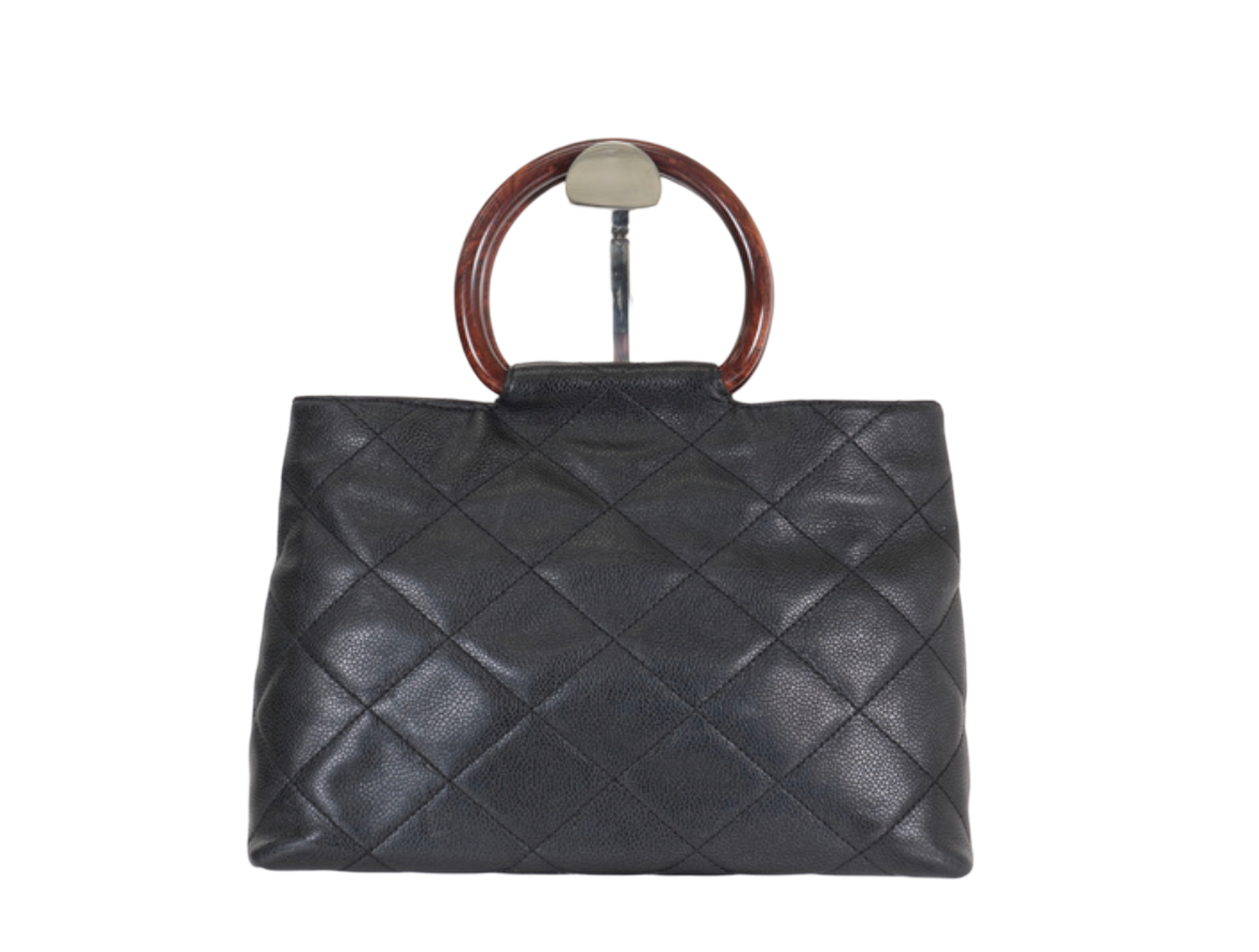 Chanel Black Caviar Tote with Wood Acrylic Handles