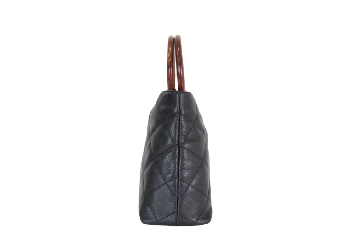 Chanel Black Caviar Tote with Wood Acrylic Handles
