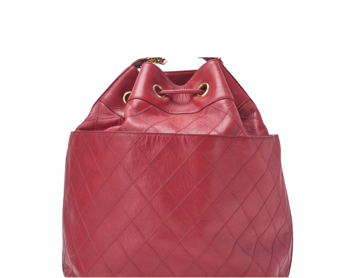 Vintage Chanel (series 1) Red Lambskin Drawstring Bucket Bag
