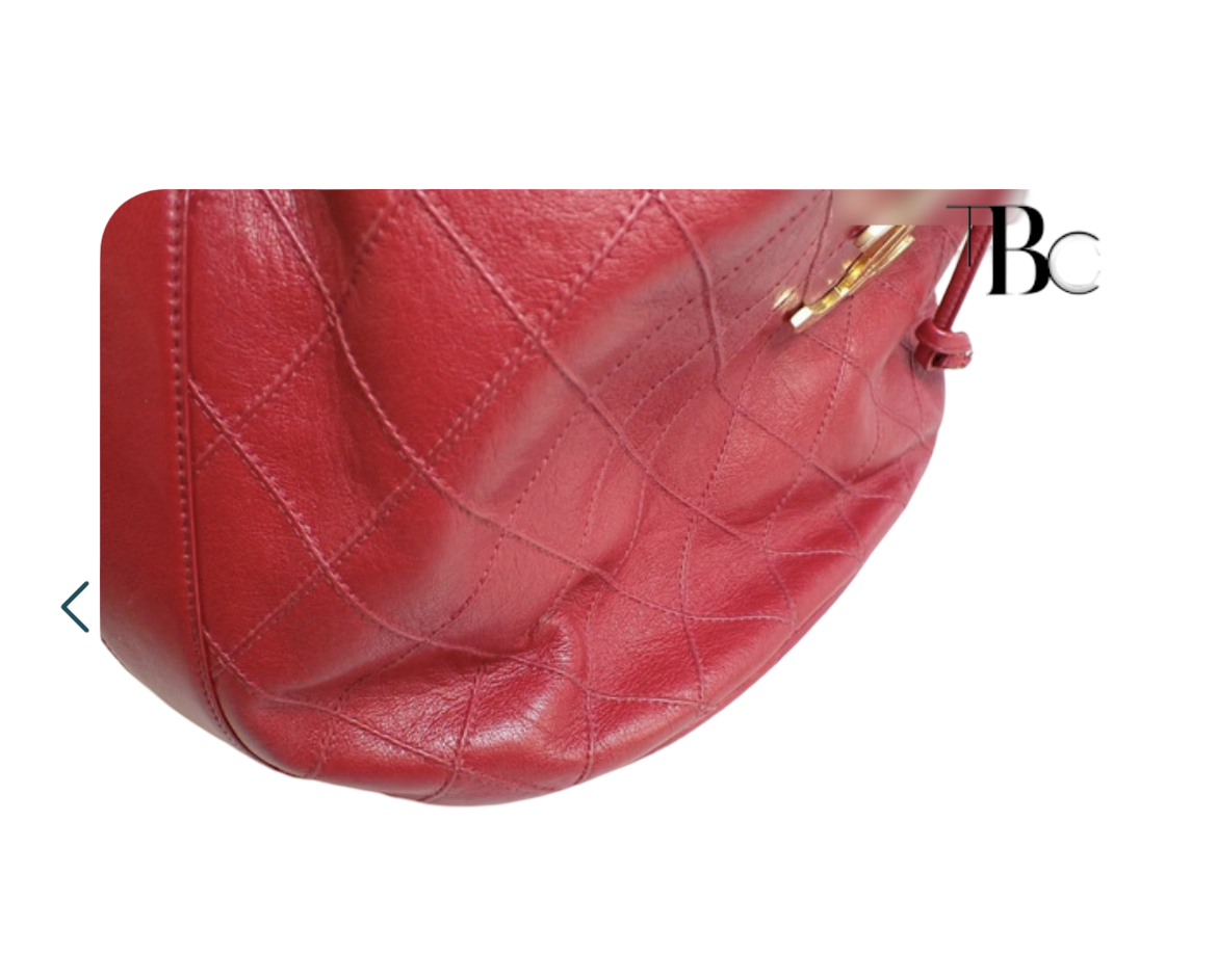 Vintage Chanel (series 1) Red Lambskin Drawstring Bucket Bag