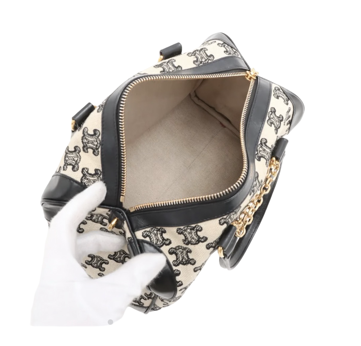 Celine Canvas & Leather Triomphe Boston Bag