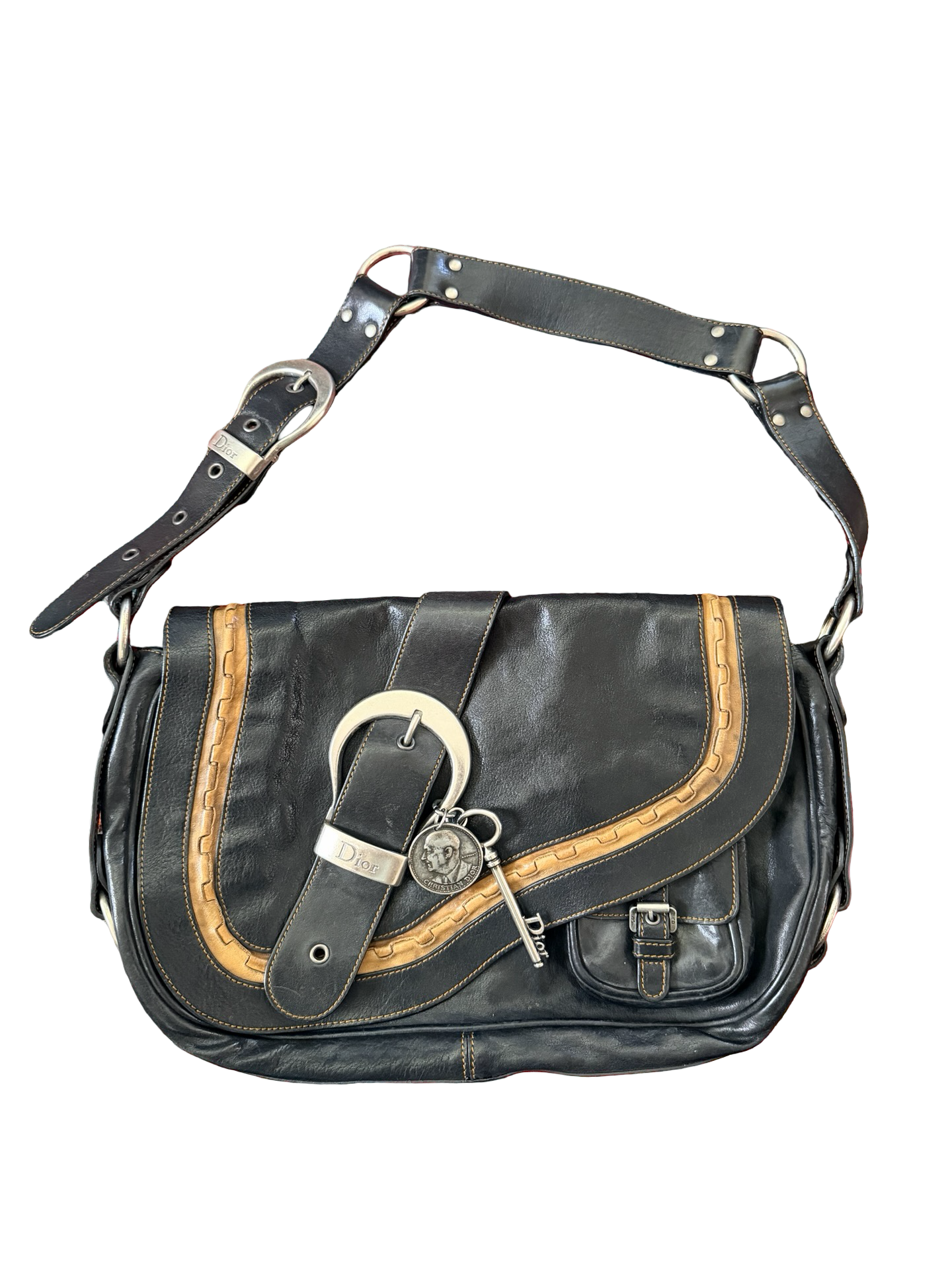Dior Black Leather Medium Gaucho Bag