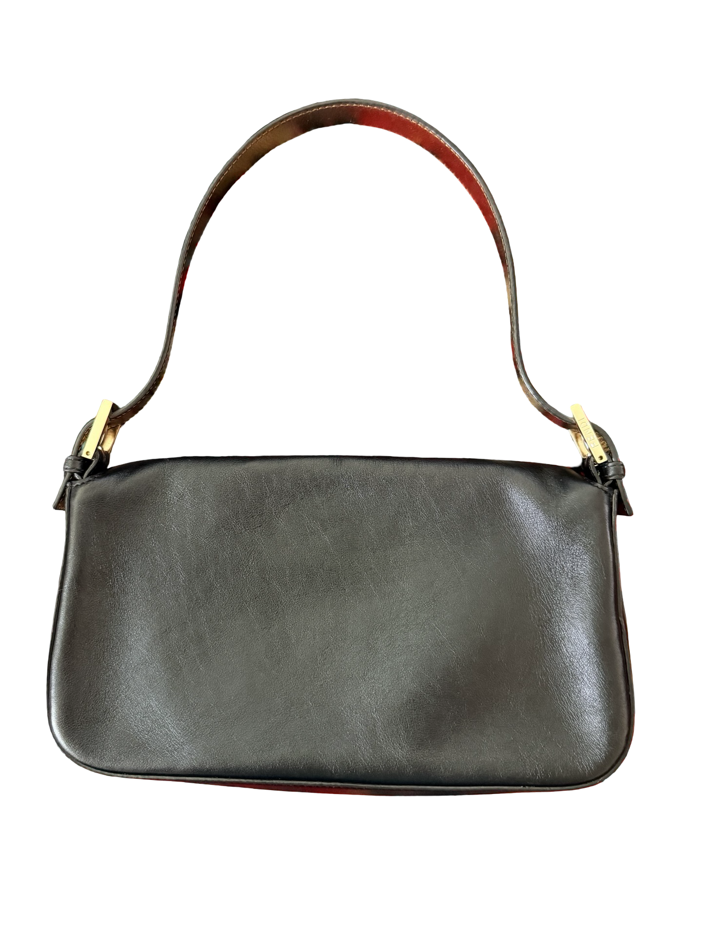Fendi Black Leather Gold Studded Baguette Shoulder Bag