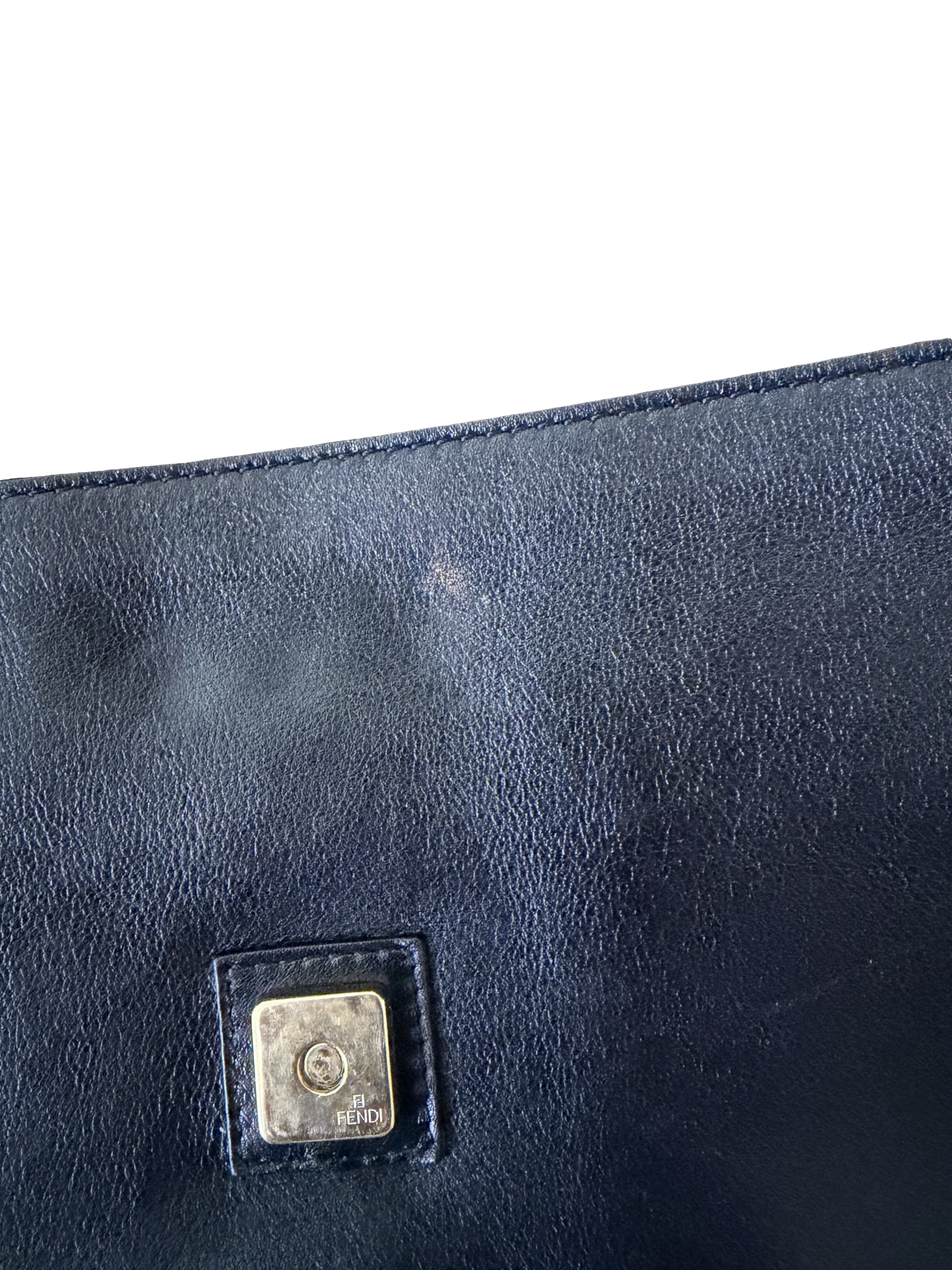 Fendi Black Leather Gold Studded Baguette Shoulder Bag