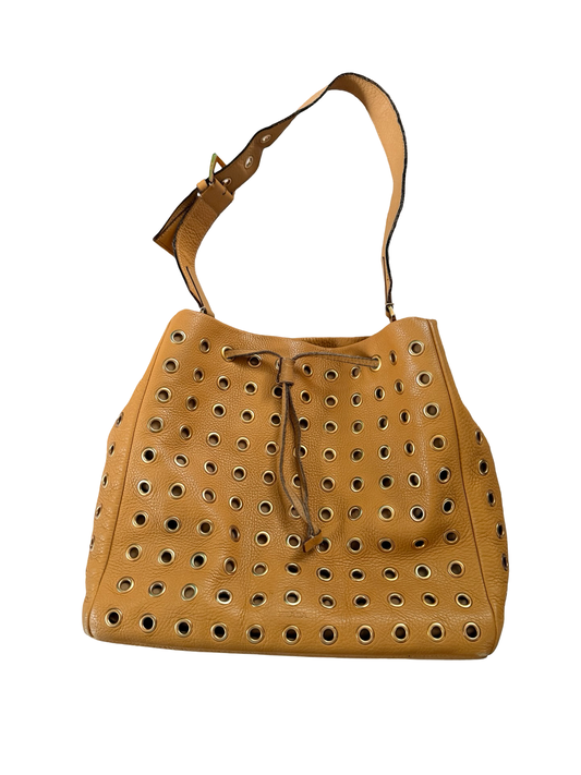 Prada Tan Vitello Daino Leather Grommet Bucket Bag