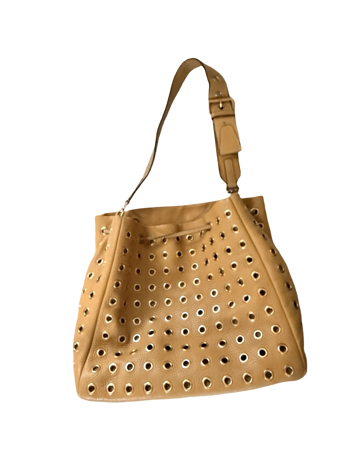 Prada Tan Vitello Daino Leather Grommet Bucket Bag