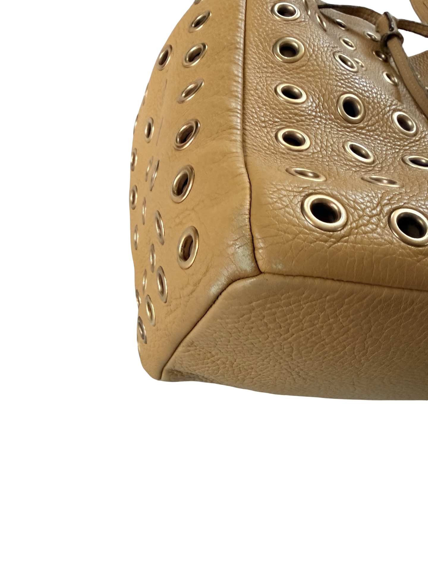 Prada Tan Vitello Daino Leather Grommet Bucket Bag