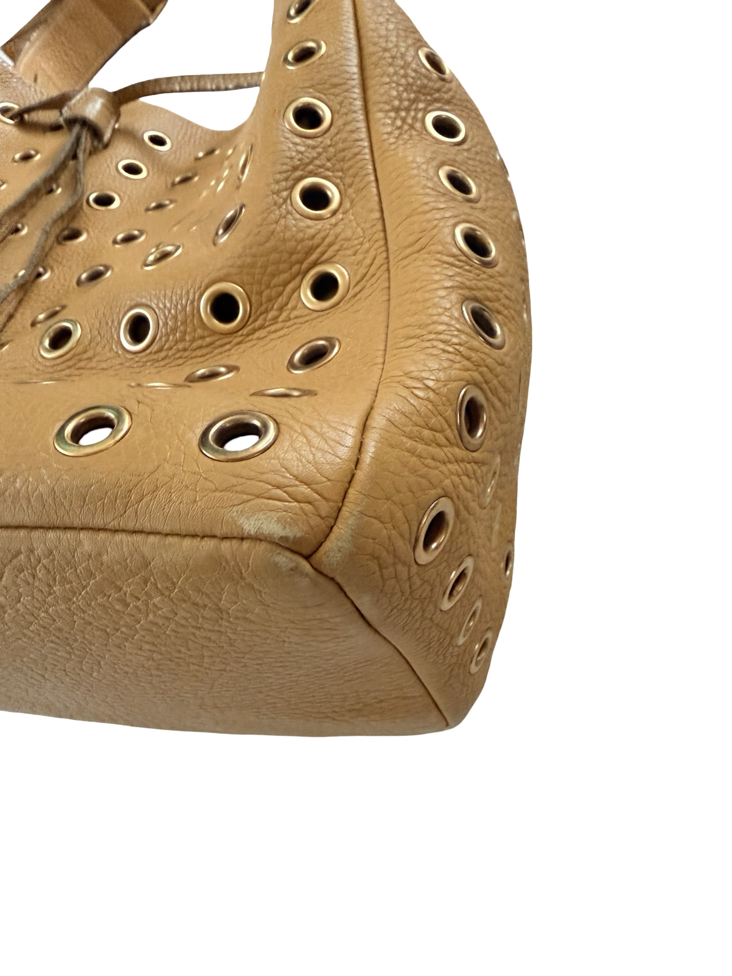 Prada Tan Vitello Daino Leather Grommet Bucket Bag