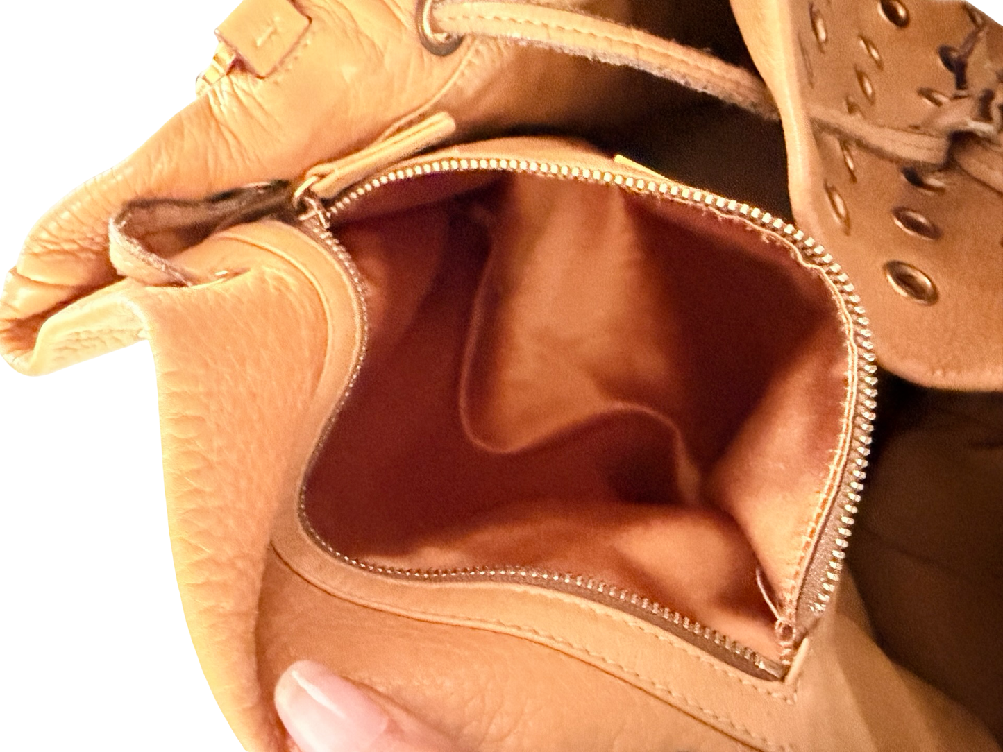 Prada Tan Vitello Daino Leather Grommet Bucket Bag