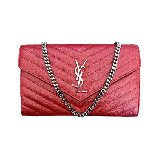 Saint Laurent YSL Burgundy Chevron Cassandra Bag