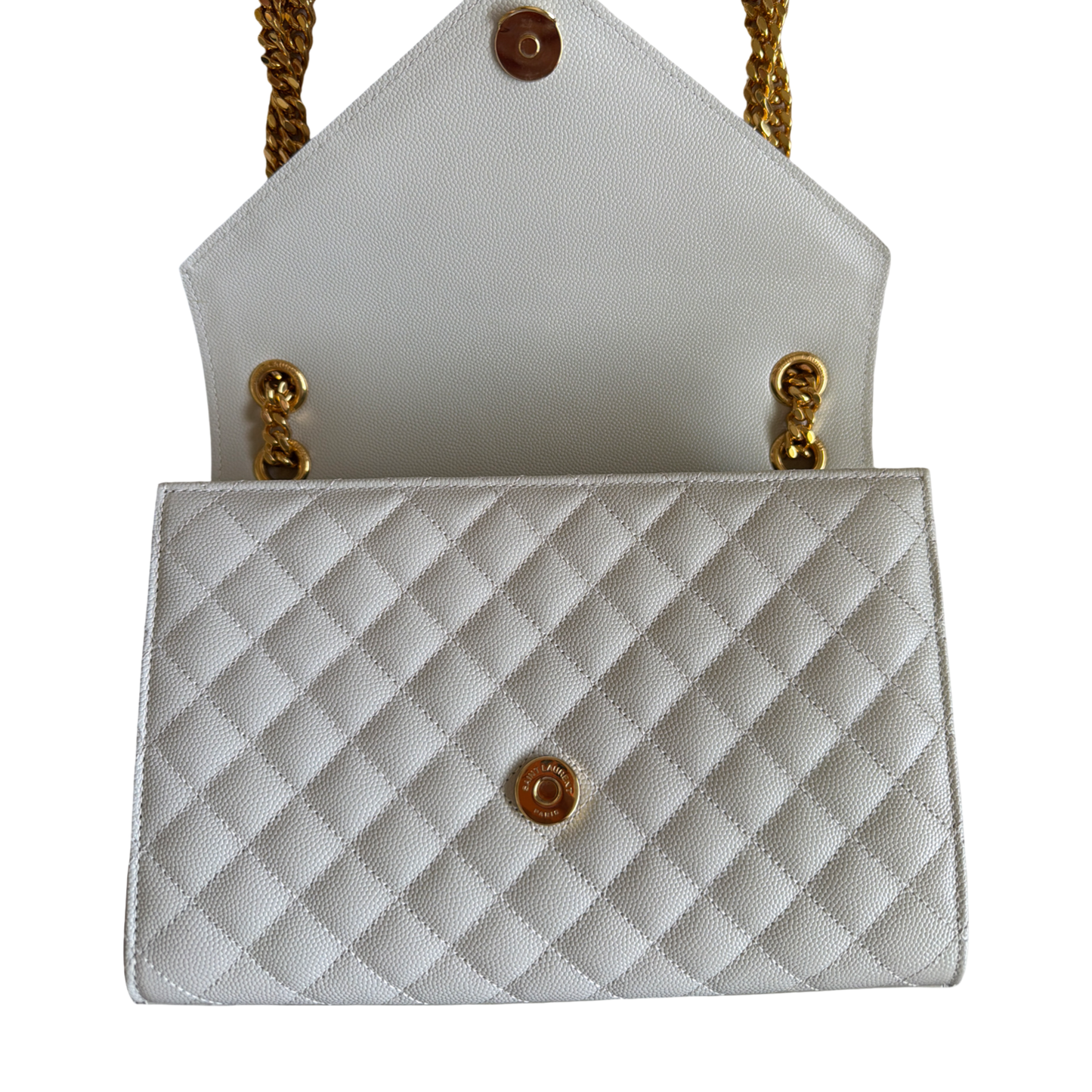YSL White Triquilt Envelope Bag