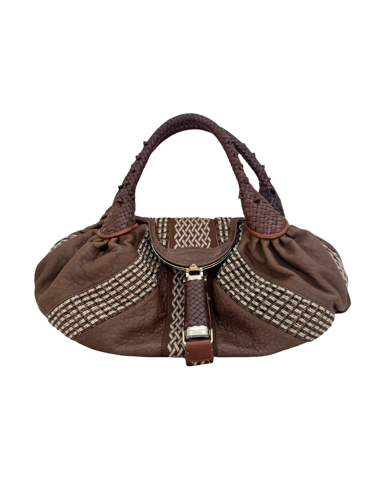 Fendi Nappa Embroidered Spy Cognac Avorio
