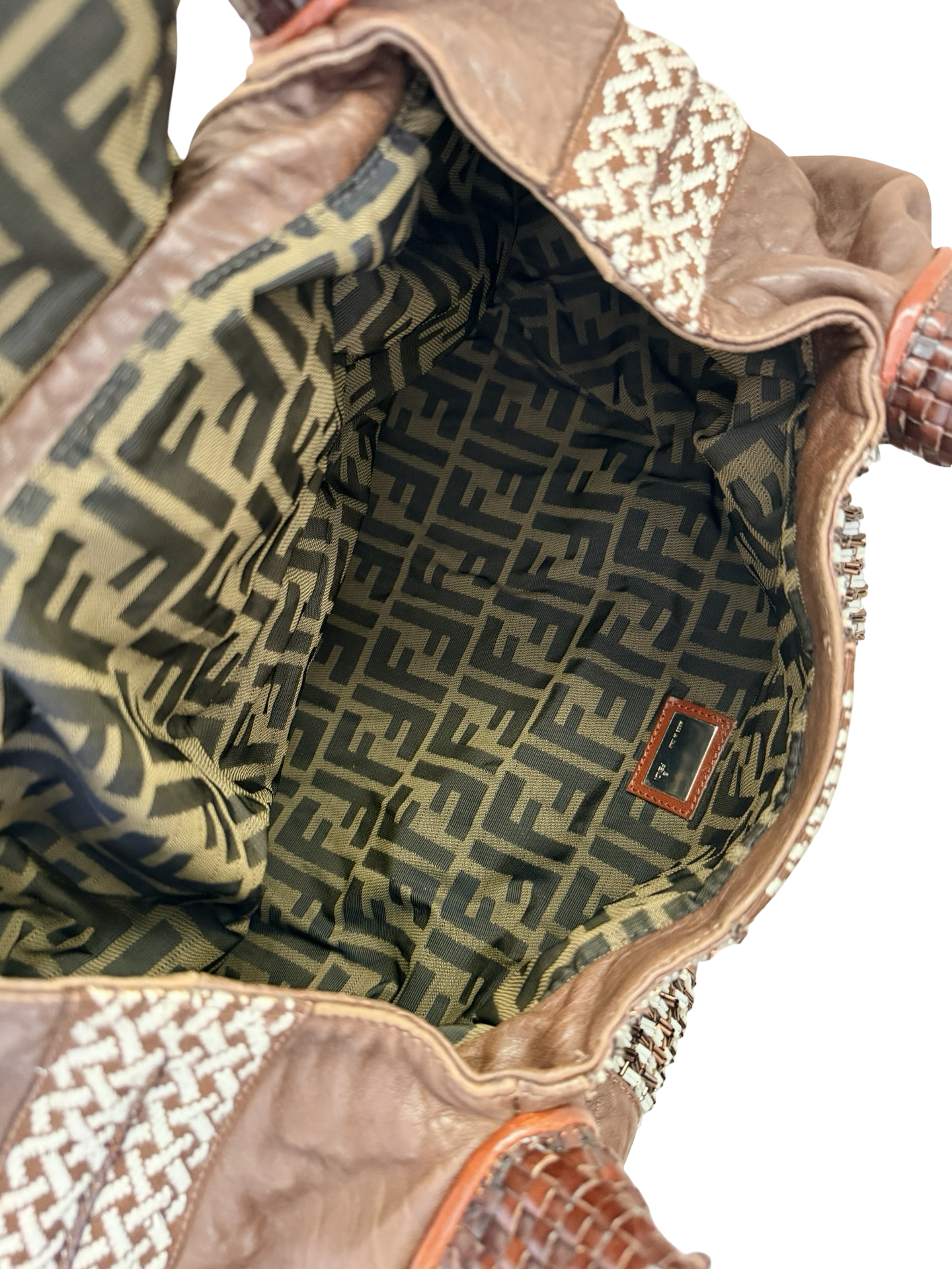 Fendi Nappa Embroidered Spy Cognac Avorio