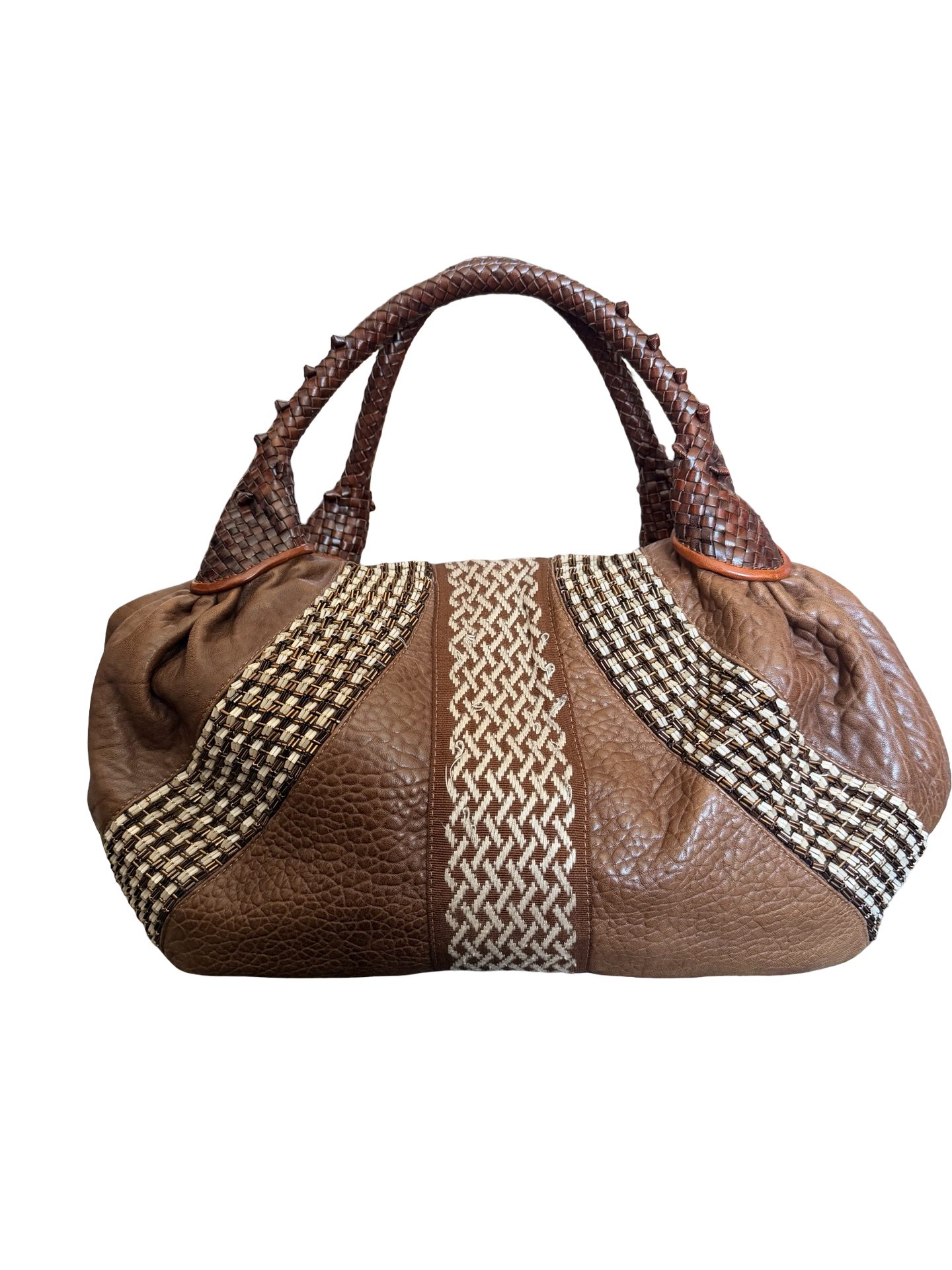 Fendi Nappa Embroidered Spy Cognac Avorio