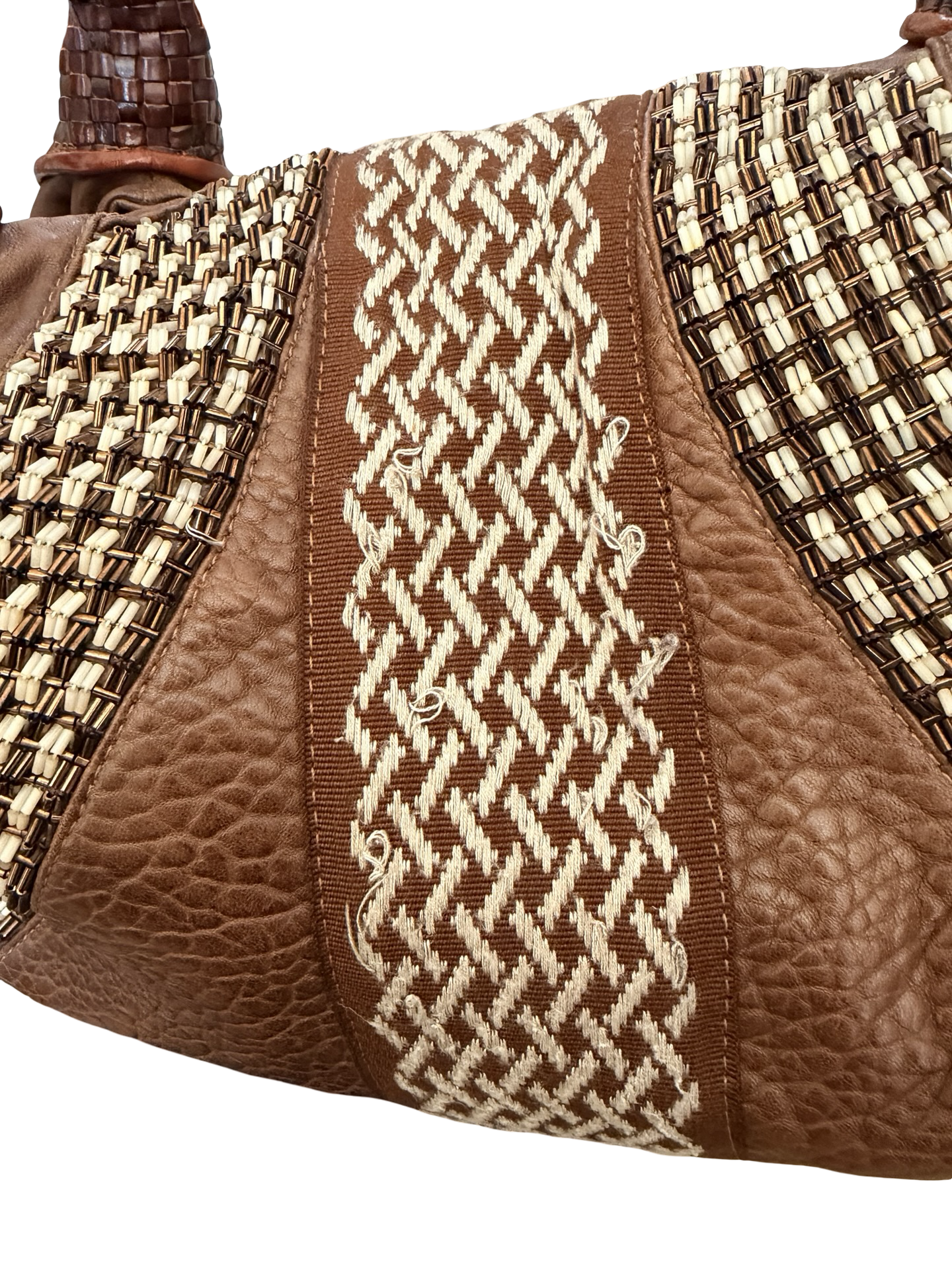 Fendi Nappa Embroidered Spy Cognac Avorio