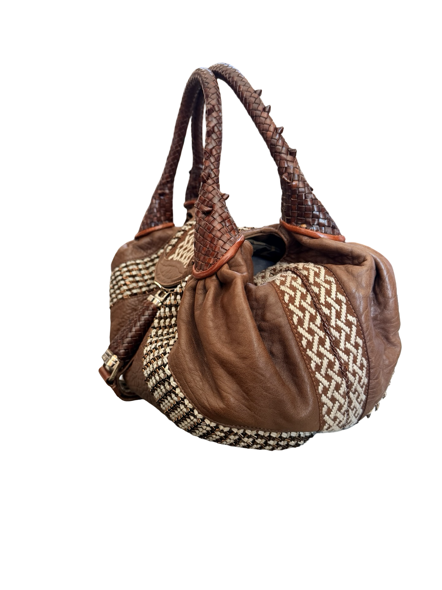 Fendi Nappa Embroidered Spy Cognac Avorio