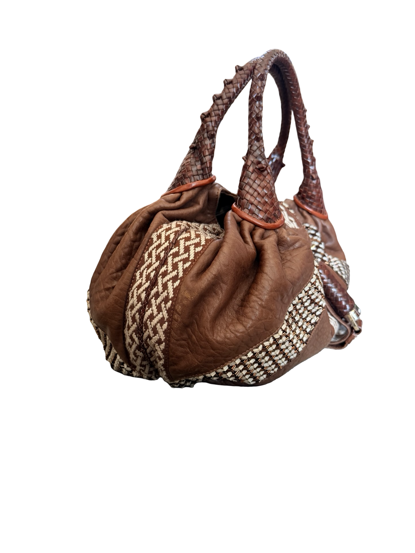 Fendi Nappa Embroidered Spy Cognac Avorio