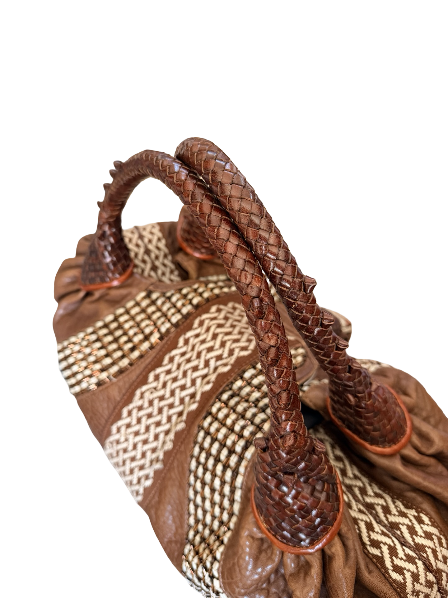 Fendi Nappa Embroidered Spy Cognac Avorio