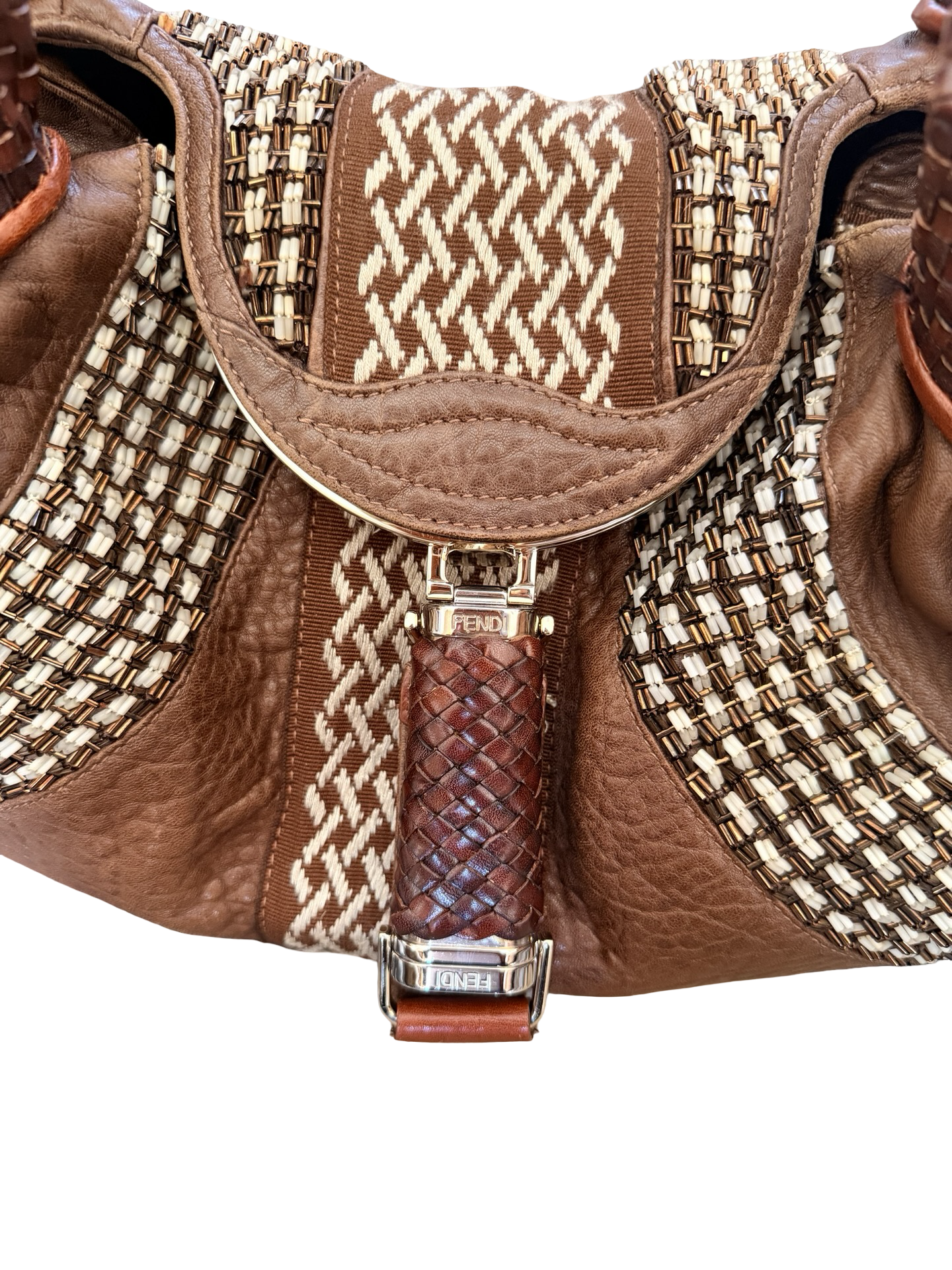 Fendi Nappa Embroidered Spy Cognac Avorio