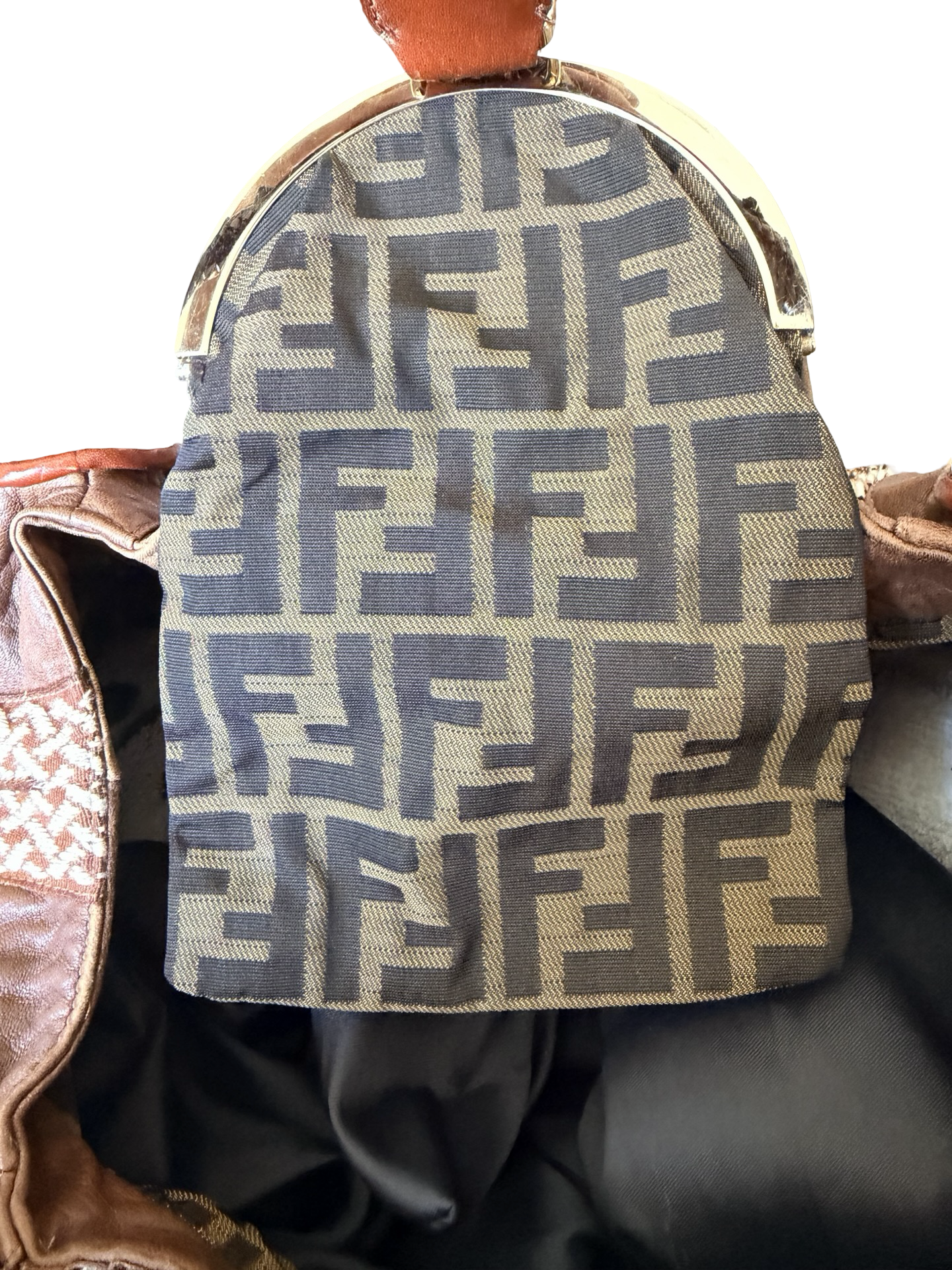 Fendi Nappa Embroidered Spy Cognac Avorio